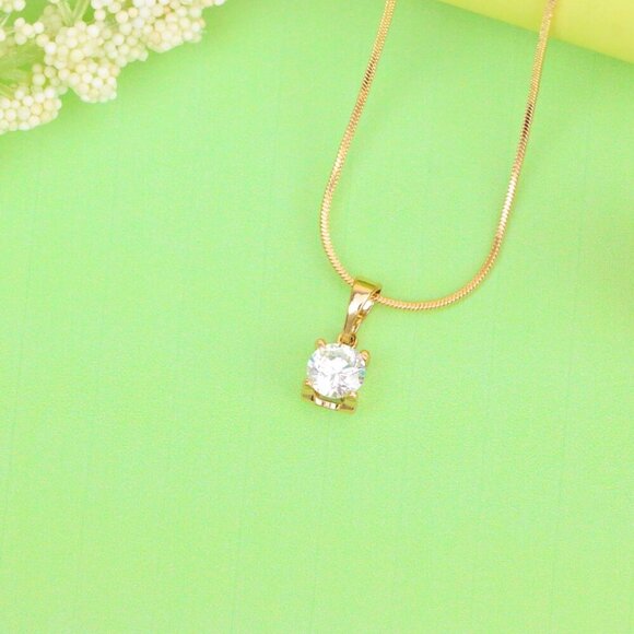 "Petite Round White Stone Rose Gold Pendant in Classic Solitaire Style, XPPT1514 - Picture 11 of 12